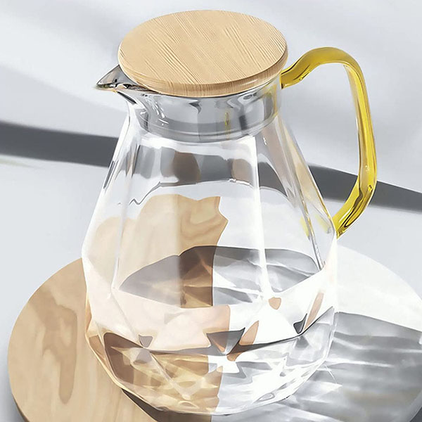 68oz Diamond Design glass Water Pitcher with bamboo lid