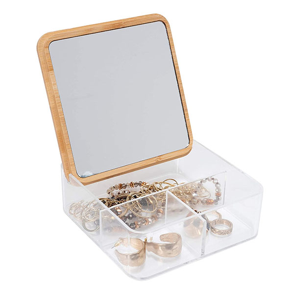3 Compartment Organizer with Bamboo Lid Mirror