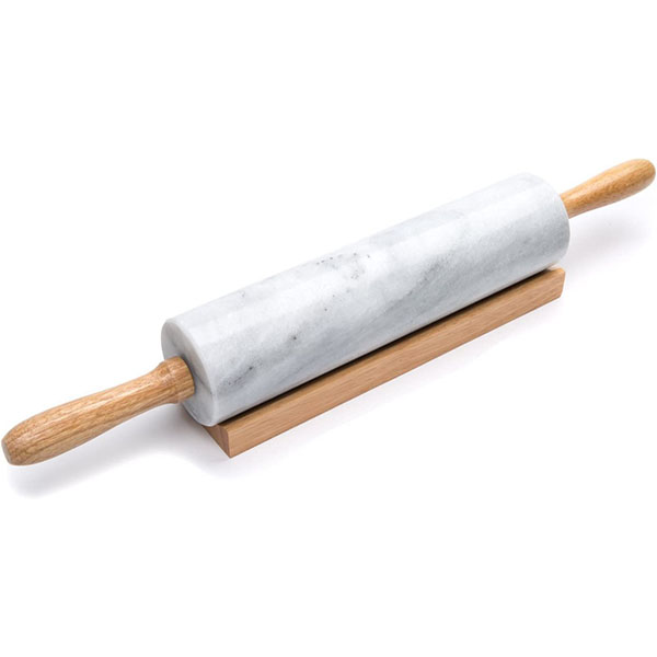 Marble Rolling Pin with Wooden Cradle