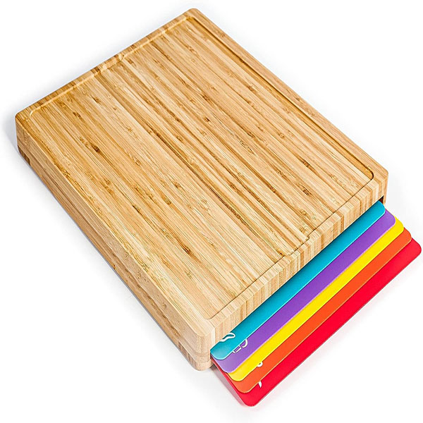 Bamboo Wood Cutting Board Set with 6 Color plastic mat