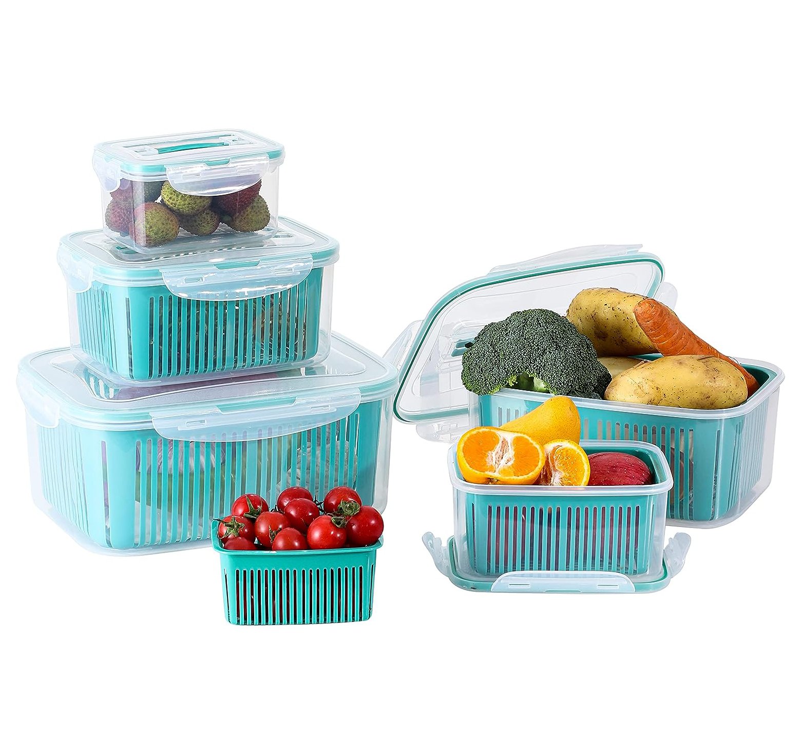  Fruit Storage Container with  Drain Colanders set of 5